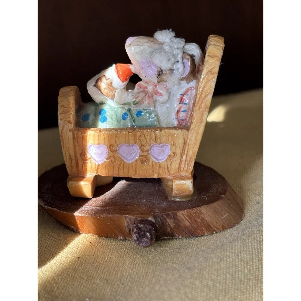 W.B. Co. Vintage Mouse In Crib Miniature Figurine Wood Base Nursery Decor